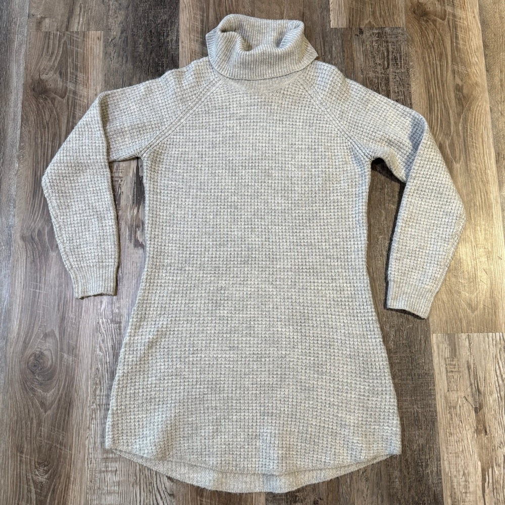 KUHL Sienna Sweater Dress Womens Large Gray Waffle Knit Cowl Neck